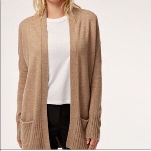Aritzia Talula Lenox Cashmere Blend Open Front Cardigan Sweater in Tan Sz XXS